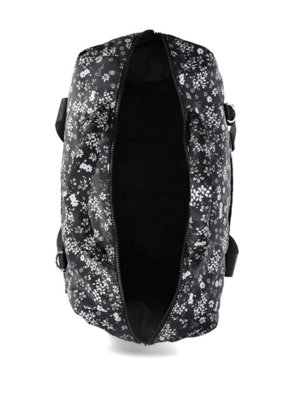 Black White Floral Carry-On Duffel Bag Adjustable Straps Shoulder Strap - Picture 4 of 4